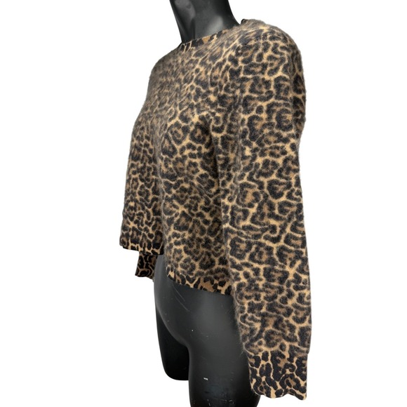 J.CREW Cashmere Crew Neck Leopard Print Tan Black Pullover Sweater Size M - Picture 2 of 8